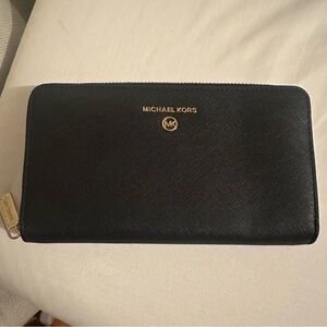 Michael Kors Black Zip Around Wallet, Gold
